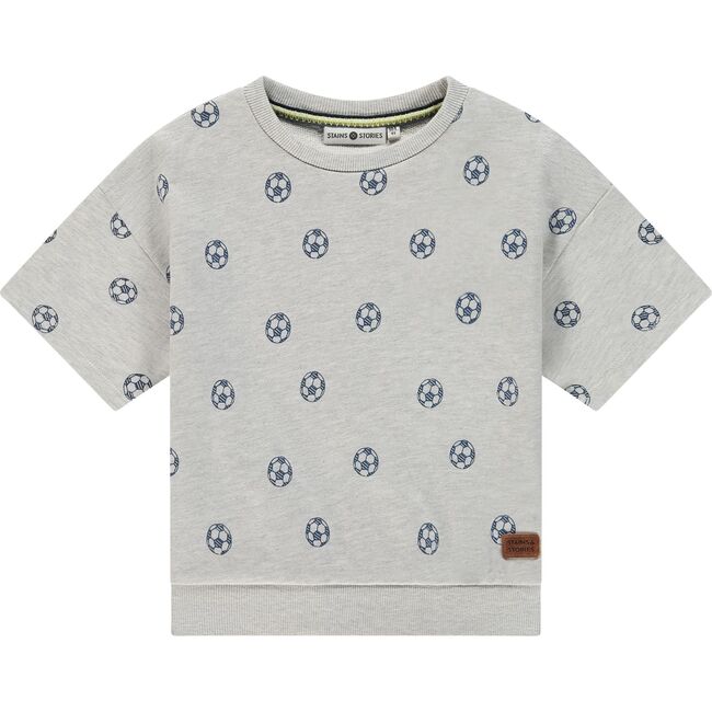 Pullover Short Sleeve Sweat Top, Light Grey Melee