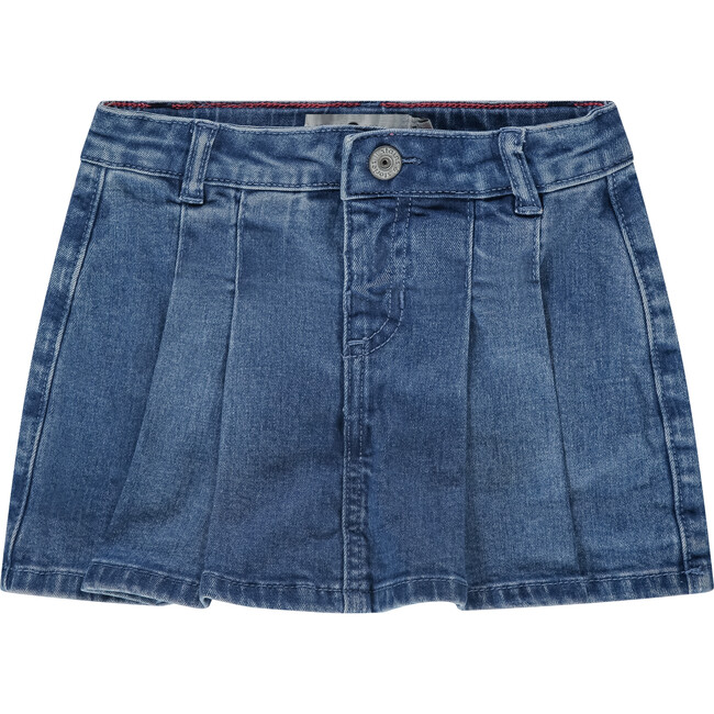 Pleated Denim Skort, Medium Blue