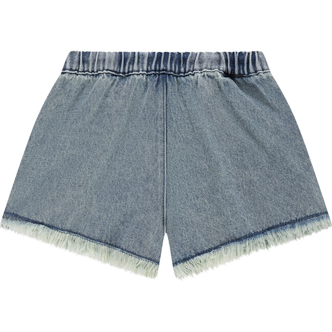 Pull On Frayed Denim Short, Light Blue Denim