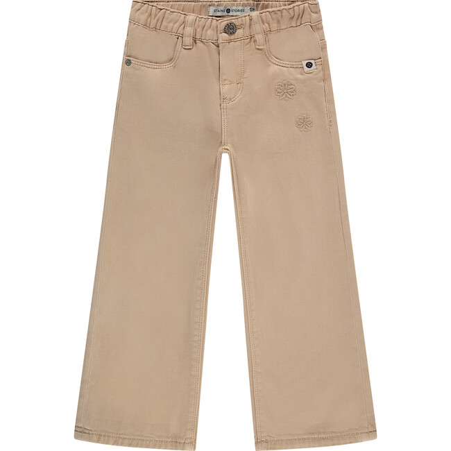 Flower Applique Wide Leg Pant, Beige