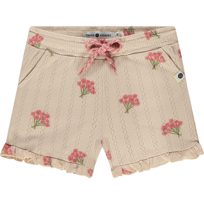 Floral Print Pointelle Short, Beige