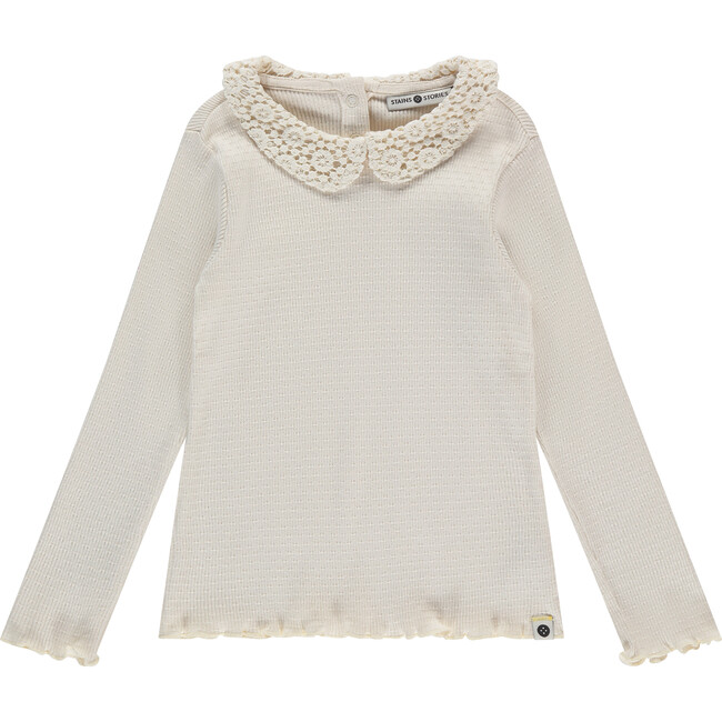 Crochet Collar Long Sleeve Top, Ivory