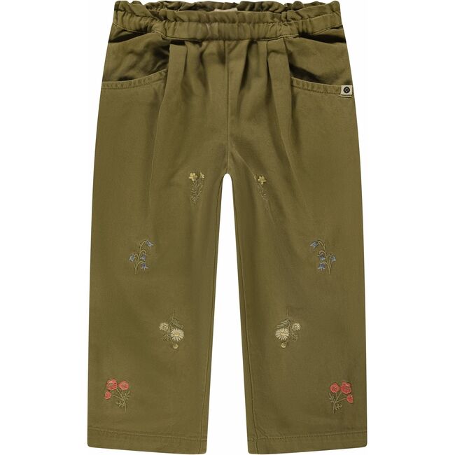 Embroidered Ruched Waist Pant, Army