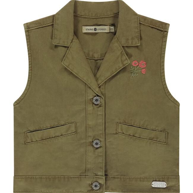 Embroidered Flower Vest, Army