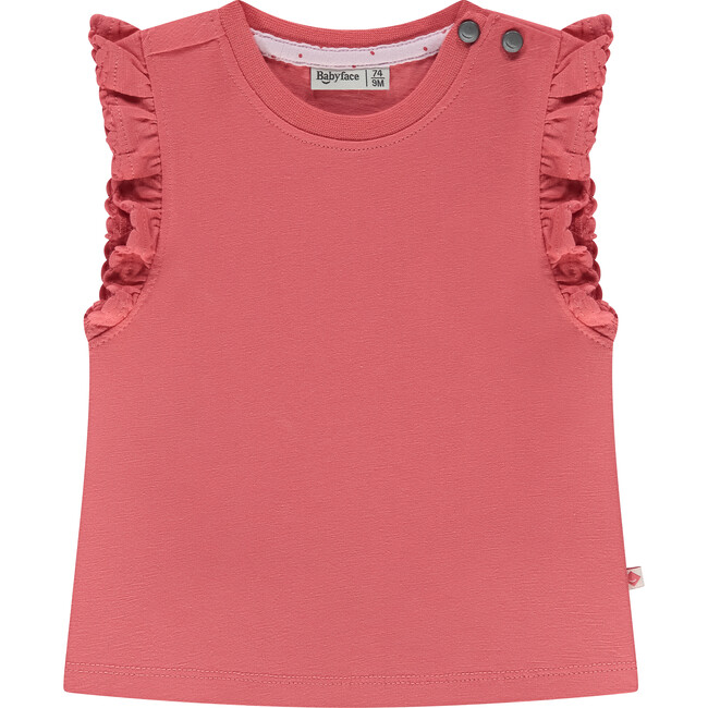 Ruffled Sleeveless Top, Coral Red