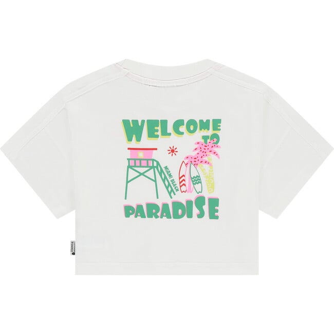 Beach Theme Graphic Crop Top, White