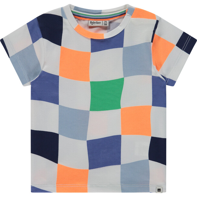 Wavy Checkered Pattern T-Shirt, Cloud