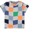 Wavy Checkered Pattern T-Shirt, Cloud - T-Shirts - 1 - thumbnail