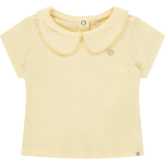 Pointelle Short Sleeve Collar Top, Buttercup