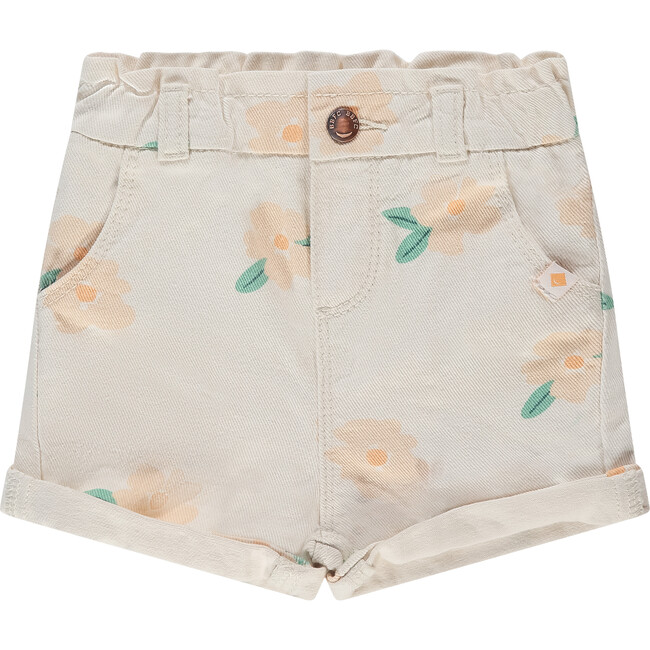 Paperbag Waist Floral Print Short Print, Ivory