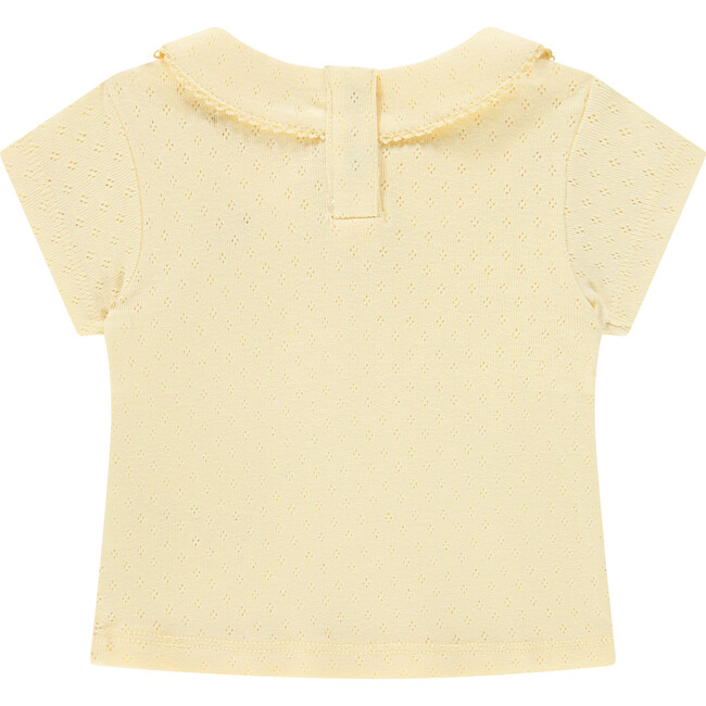 Pointelle Short Sleeve Collar Top, Buttercup