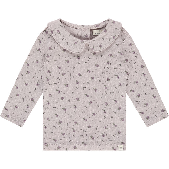 Pointelle Floral Long Sleeve Top, Light Mauve