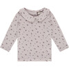 Pointelle Floral Long Sleeve Top, Light Mauve - T-Shirts - 1 - thumbnail
