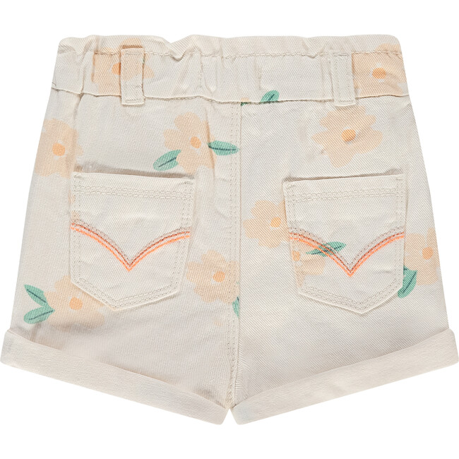 Paperbag Waist Floral Print Short Print, Ivory