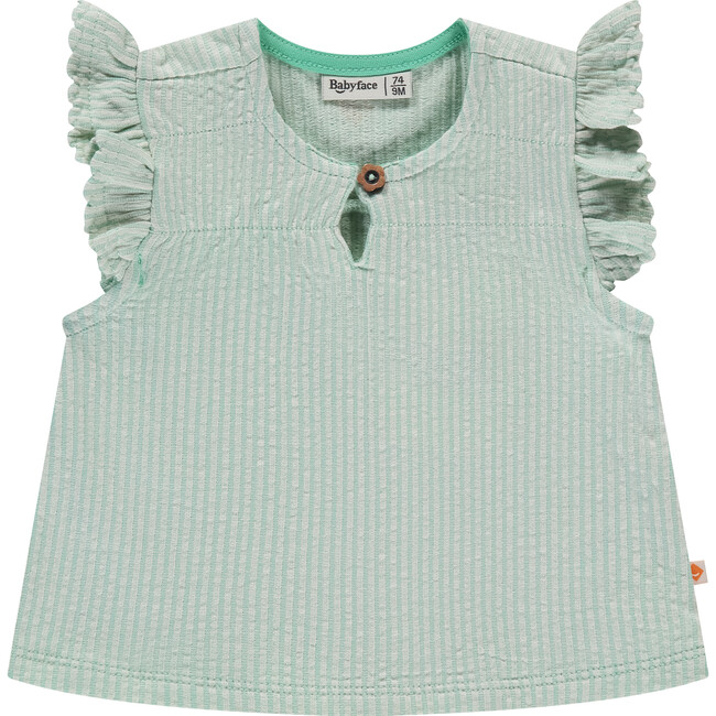 Flutter Sleeve Striped Blouse, Seafoam