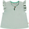 Flutter Sleeve Striped Blouse, Seafoam - T-Shirts - 1 - thumbnail