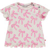 Bow Print Short Sleeve Top, Ivory - T-Shirts - 1 - thumbnail