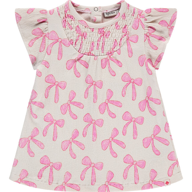 Bow Print Short Sleeve Dress, Ivory