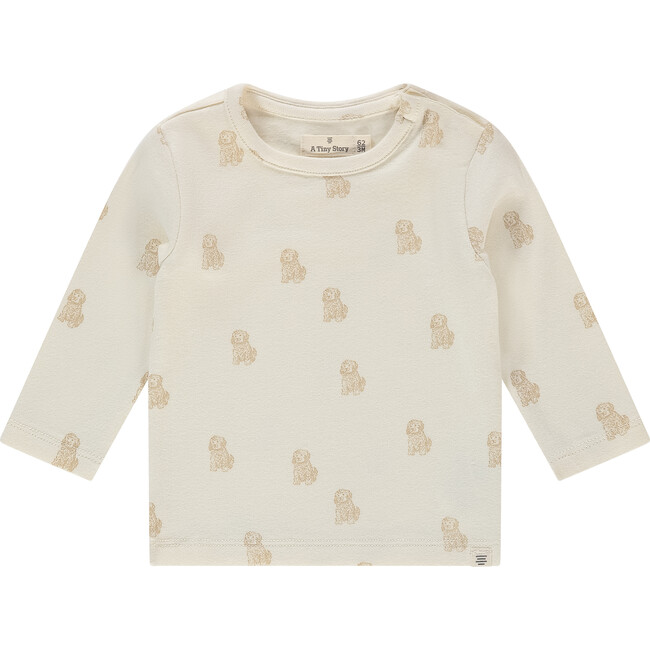 Allover Dog Print Long Sleeve, Ecru