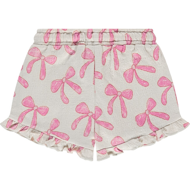 Bow Print Ruffle Shorts, Ivory