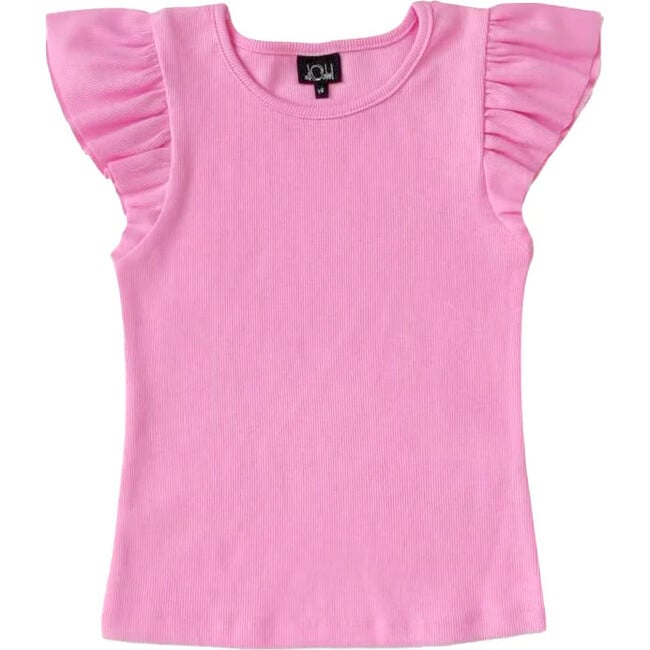 Ruffle Short Sleeve Rib Tee, Pink