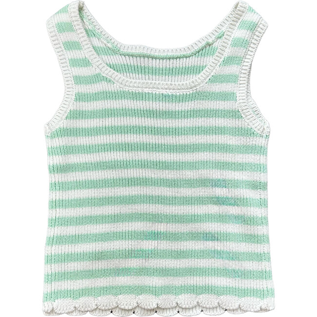 Knit Stripe Tank Top, Green and White