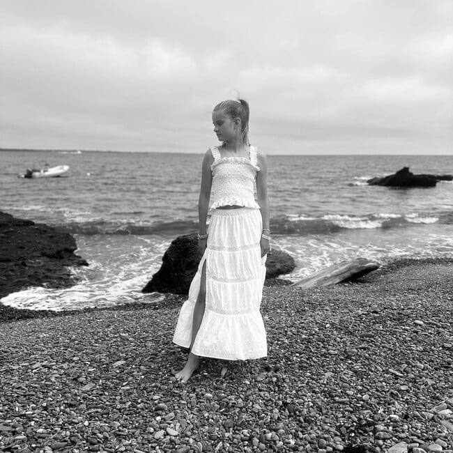 Long Embroidered Skirt, White