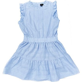 Embroidered Cotton Frilled Dress, Blue