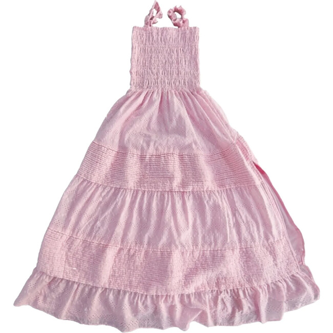 Embroidered cotton long dress, Pink