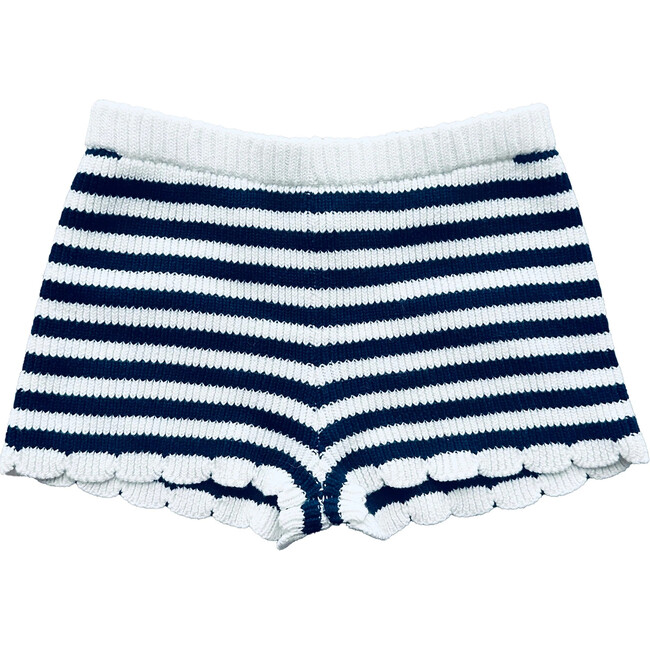Knit Stripe Shorts, Navy and White