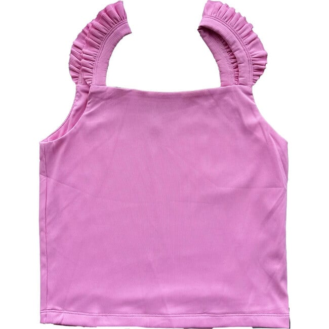 Jersey Tank Top with Ruffled Shoulder, Pink