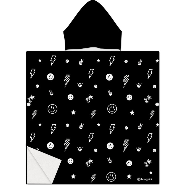 Kids Hooded Beach Poncho - Quick Dry Pool & Swim Towel, Monochrome Smiley