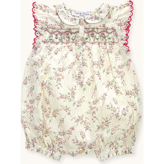 Romper AGATA Hand-Smocked Plumetis Roses Bouquet