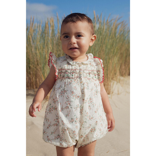Romper AGATA Hand-Smocked Plumetis Roses Bouquet