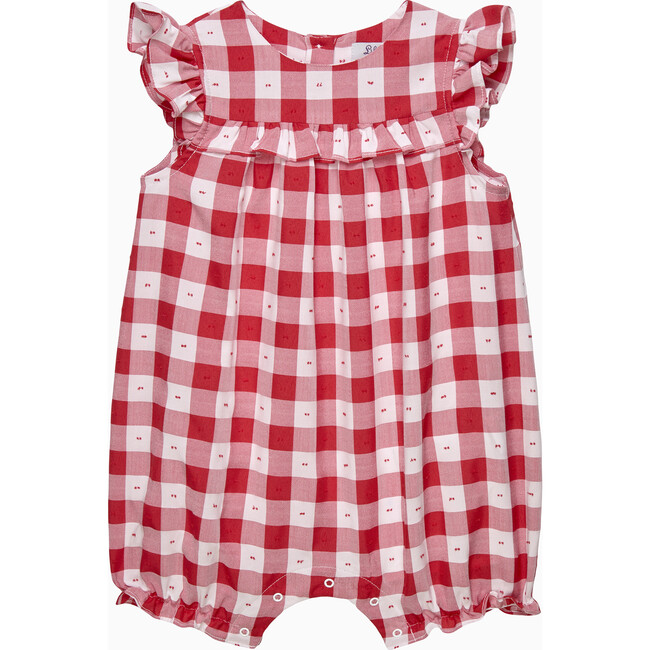 Baby Gingham Ruffle Romper, Red