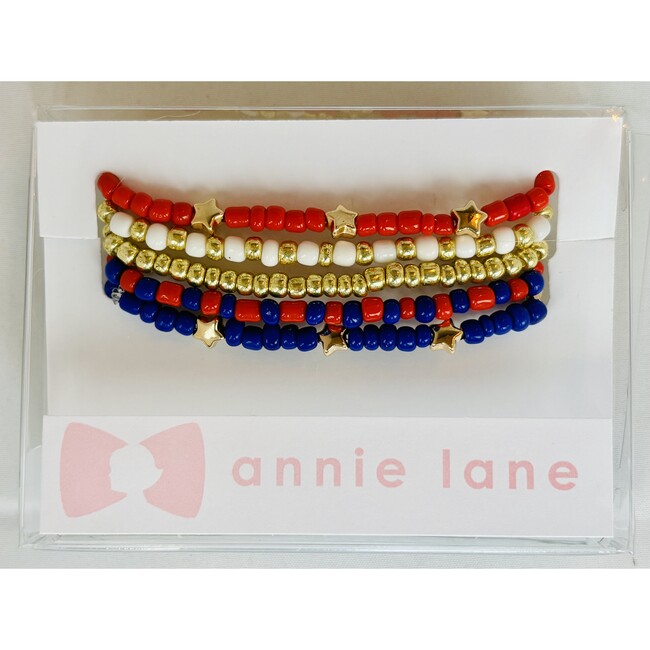 Set of Five Bracelets, Red, White & Blue Bold