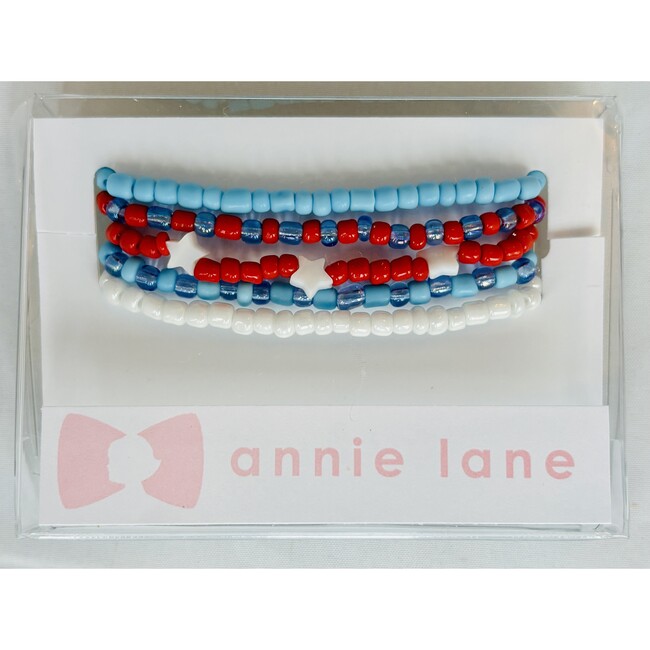 Set of Five Bracelets, Red, White & Blue Bright
