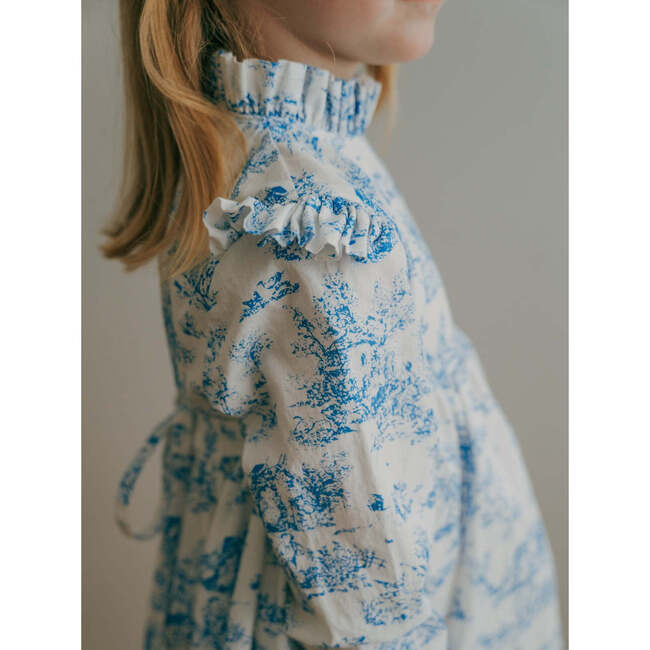 Long Sleeve Aoki Dress, Blue Toile - Dresses - 4