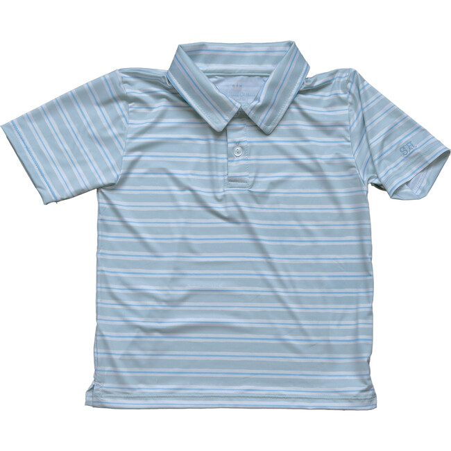 Athletic Polo in Stripe in Blue Jay
