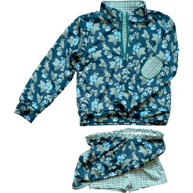 Kitt Set in Spring Mustard Flower In Navy/ Apple Check