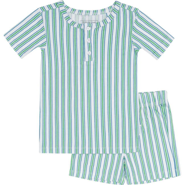 unisex tamarin stripe shirt and short pima pajamas set