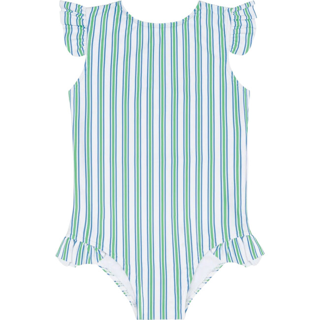 girls tamarin stripe ruffle cap sleeve one piece