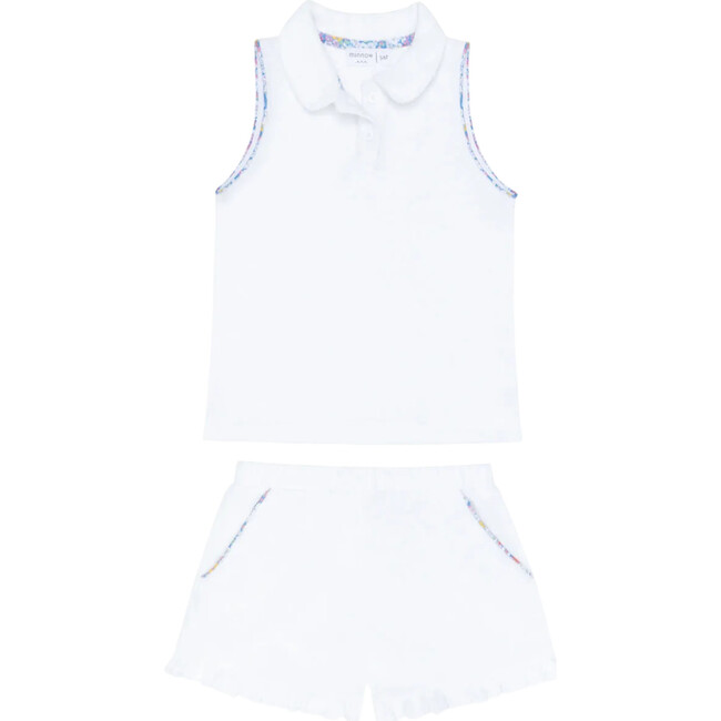 girls shell white french terry tennis tank top and short set