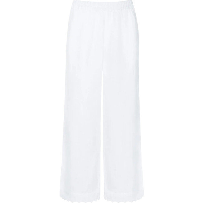 women's white scalloped linen beach pant