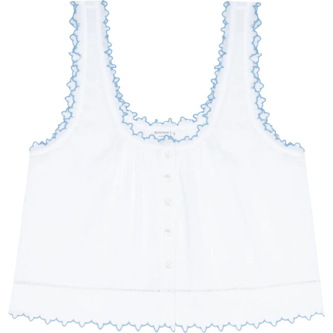 women's white scalloped button up tank