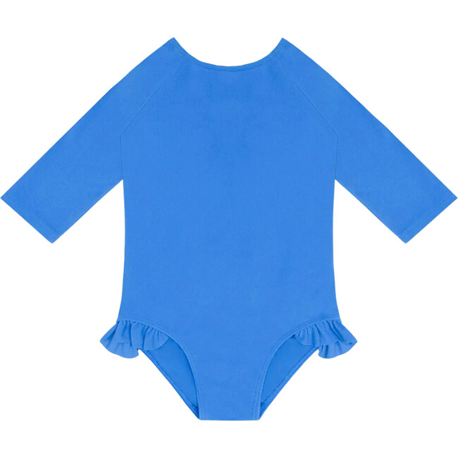 girls deep sea blue terry quarter sleeve rashguard one piece