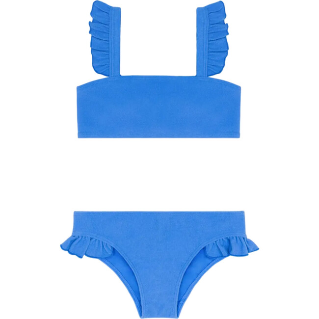 girls deep sea blue terry ruffle strap bandeau bikini