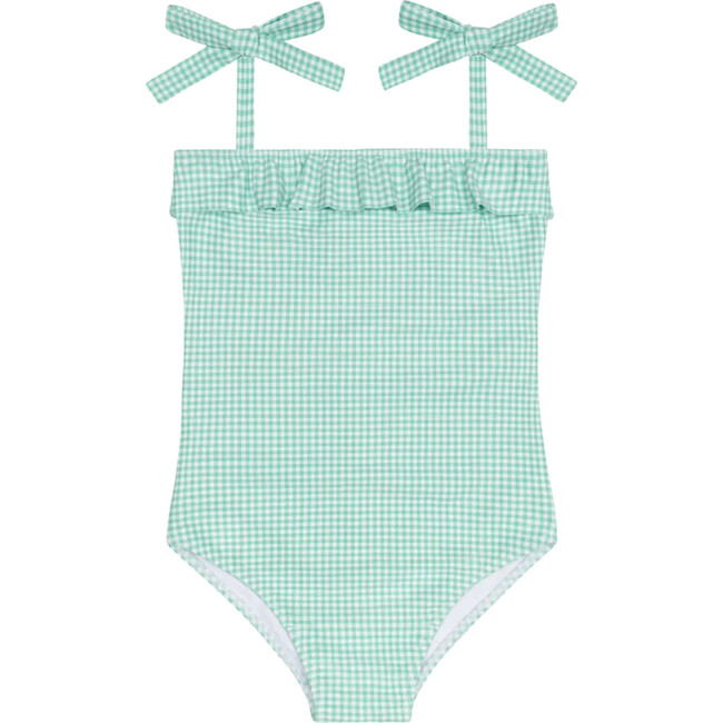 girls gustavia gingham ruffle front tie strap one piece