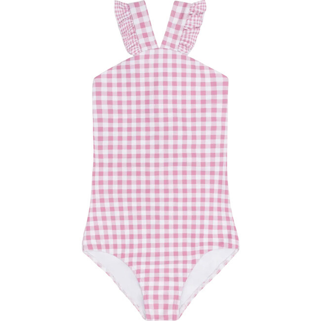girls blush gingham v-neck crossover one piece