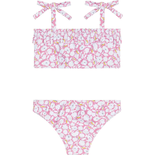 girls blush bloom ruffle bandeau bikini with tie straps